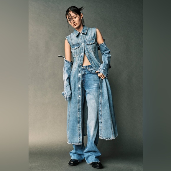 Zara (EUC)• long denim jean button front midi maxi collared split hem dress - Picture 6 of 12